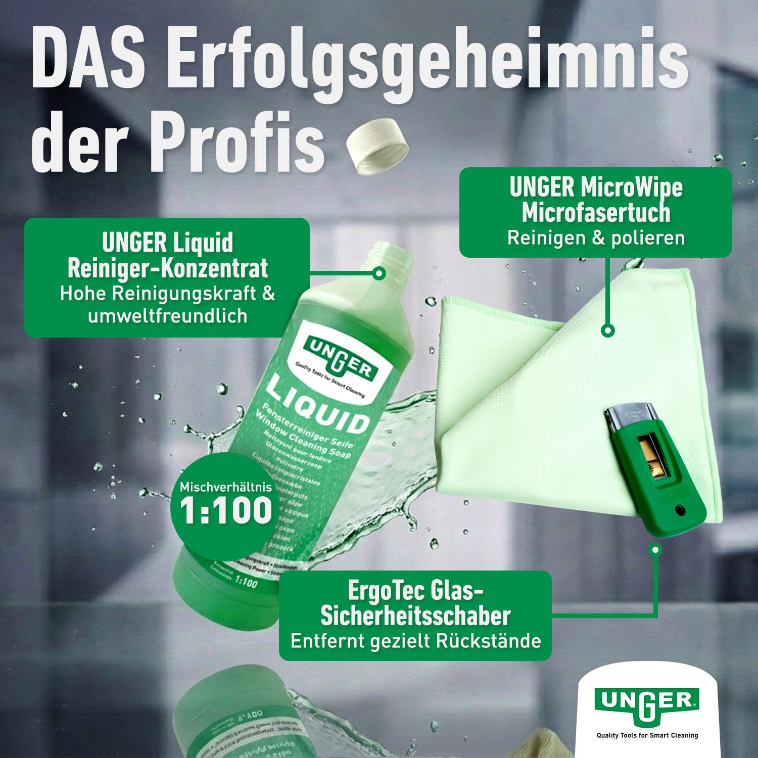 UNGER Black Series ErgoTec Complete Kit AK015 Fensterputzer Set 6in1