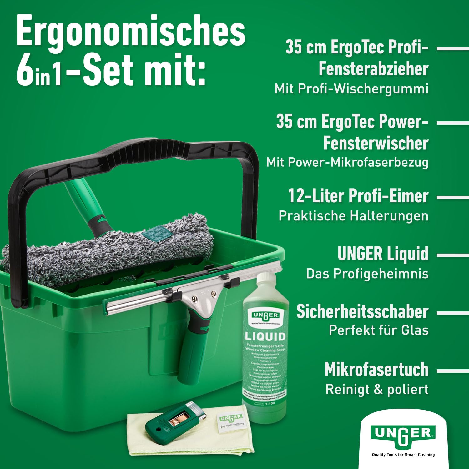 UNGER Black Series ErgoTec Complete Kit AK015 Fensterputzer Set 6in1