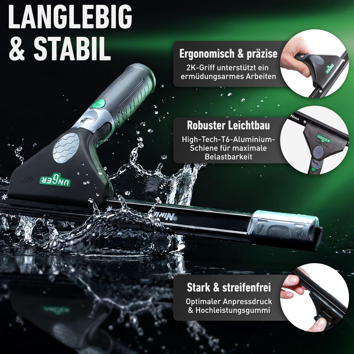 UNGER Ninja Fensterreiniger Set 6-teilig 35 cm Profi