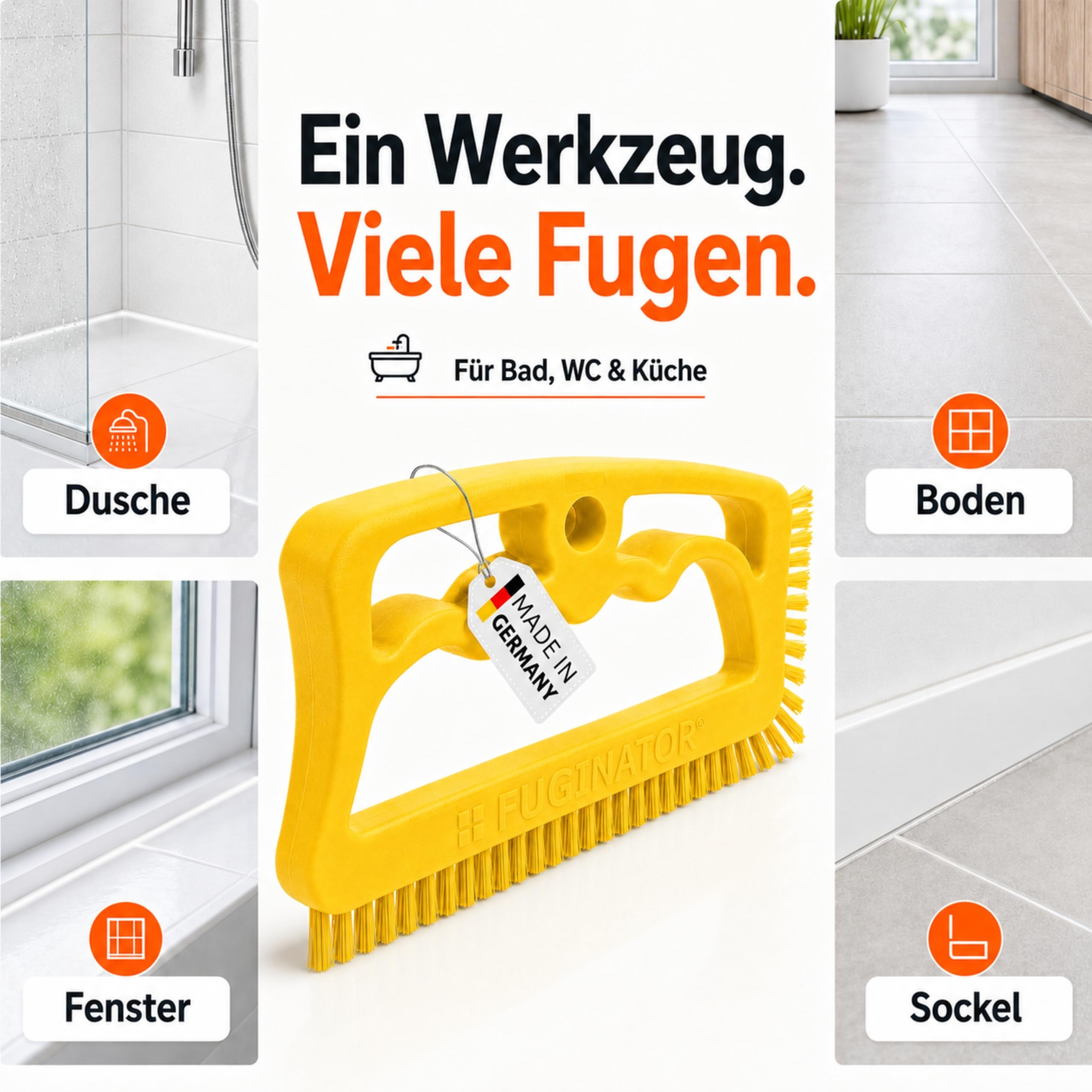 Fuginator Fugenbürste Neongelb für Schimmel Tiefenreinigung