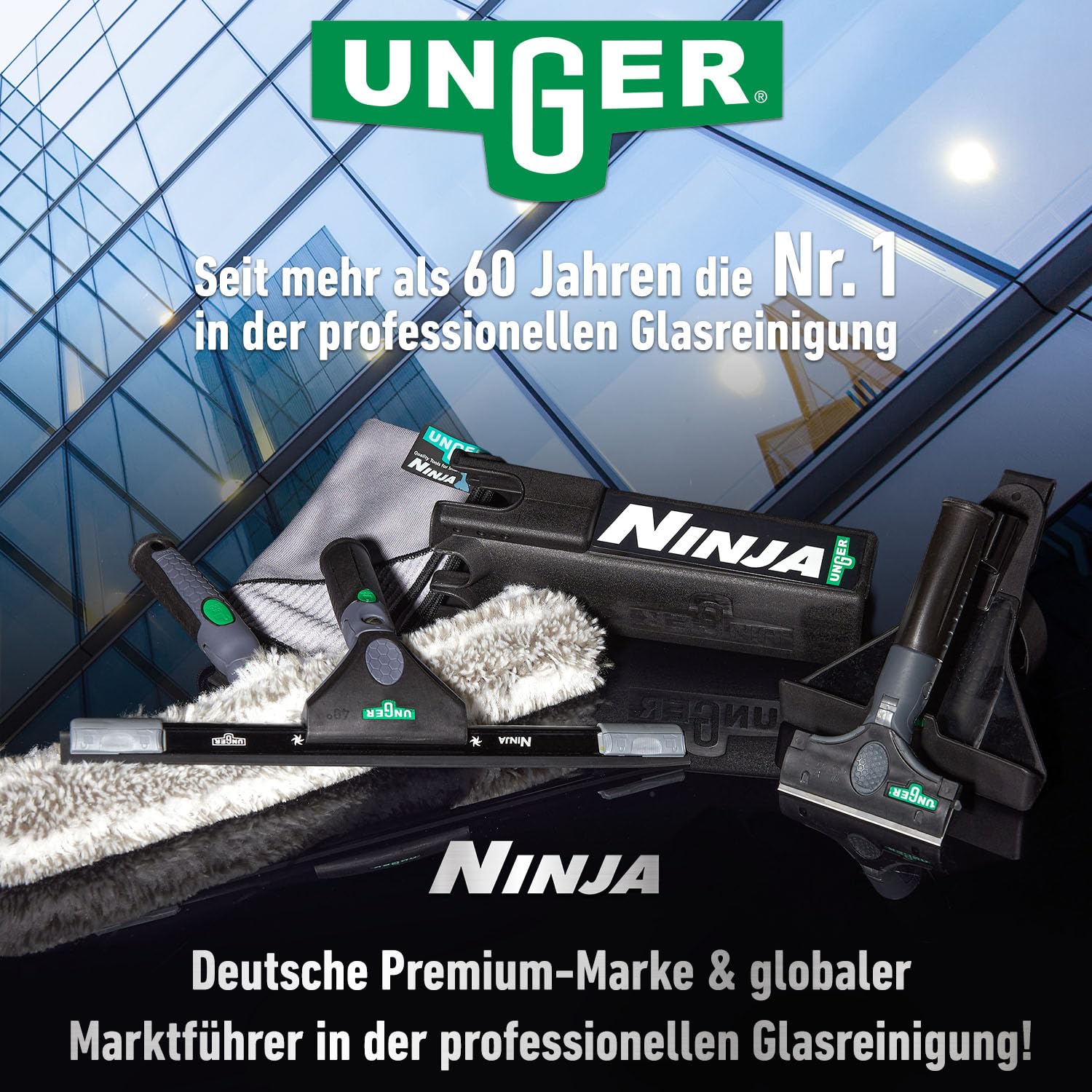 UNGER Ninja Fensterreiniger Set 6-teilig 35 cm Profi