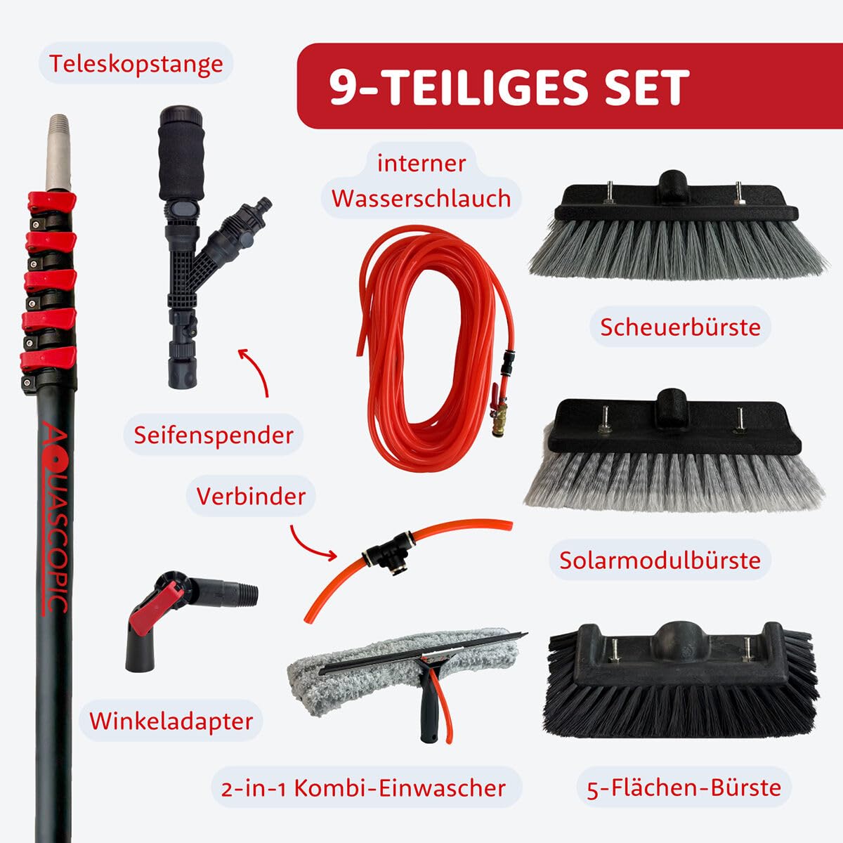 Aquascopic Silver Teleskopstange 10 m All-in-One 4 Aufsätze
