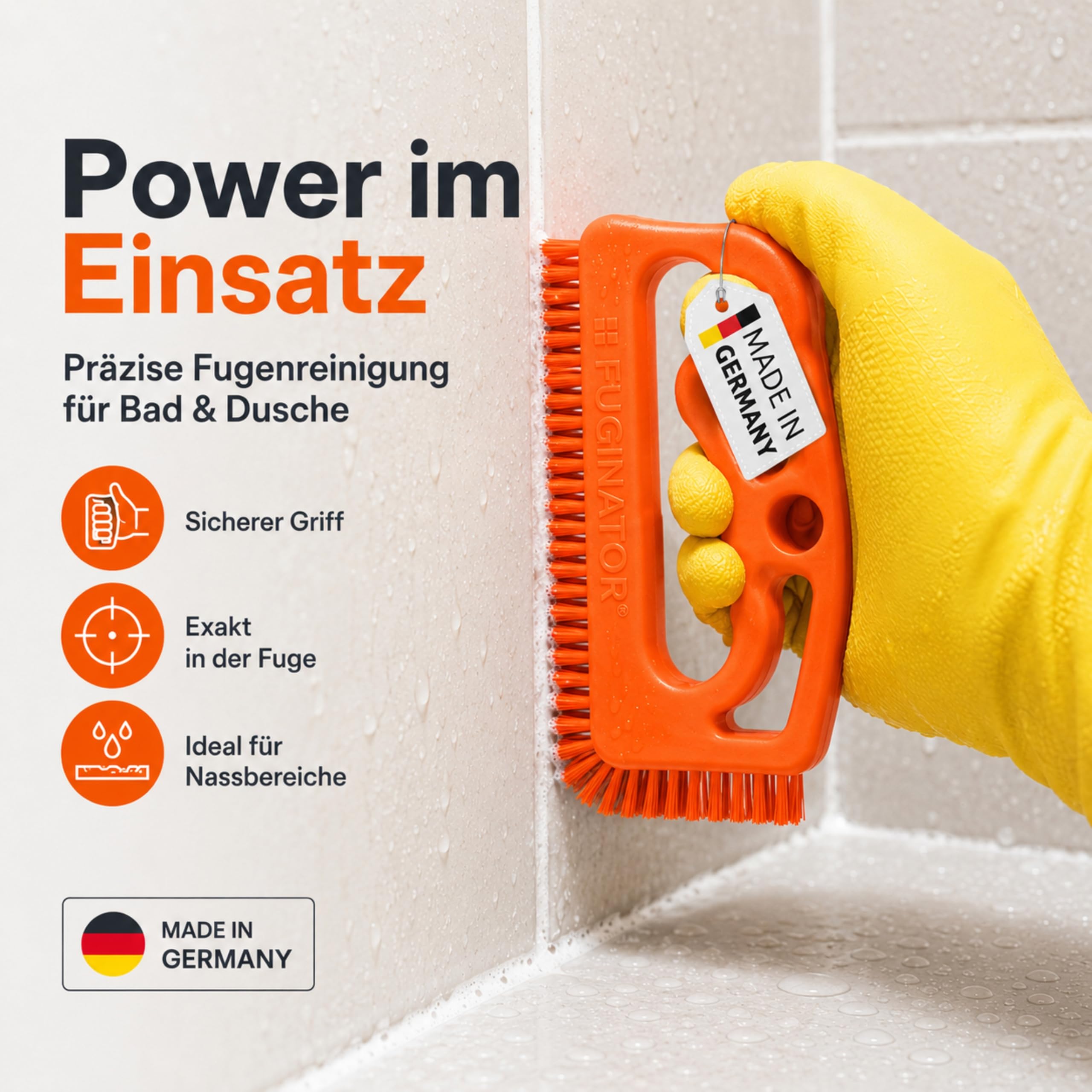 Fuginator Fugenbürste Neonorange für Fugen Tiefenreinigung