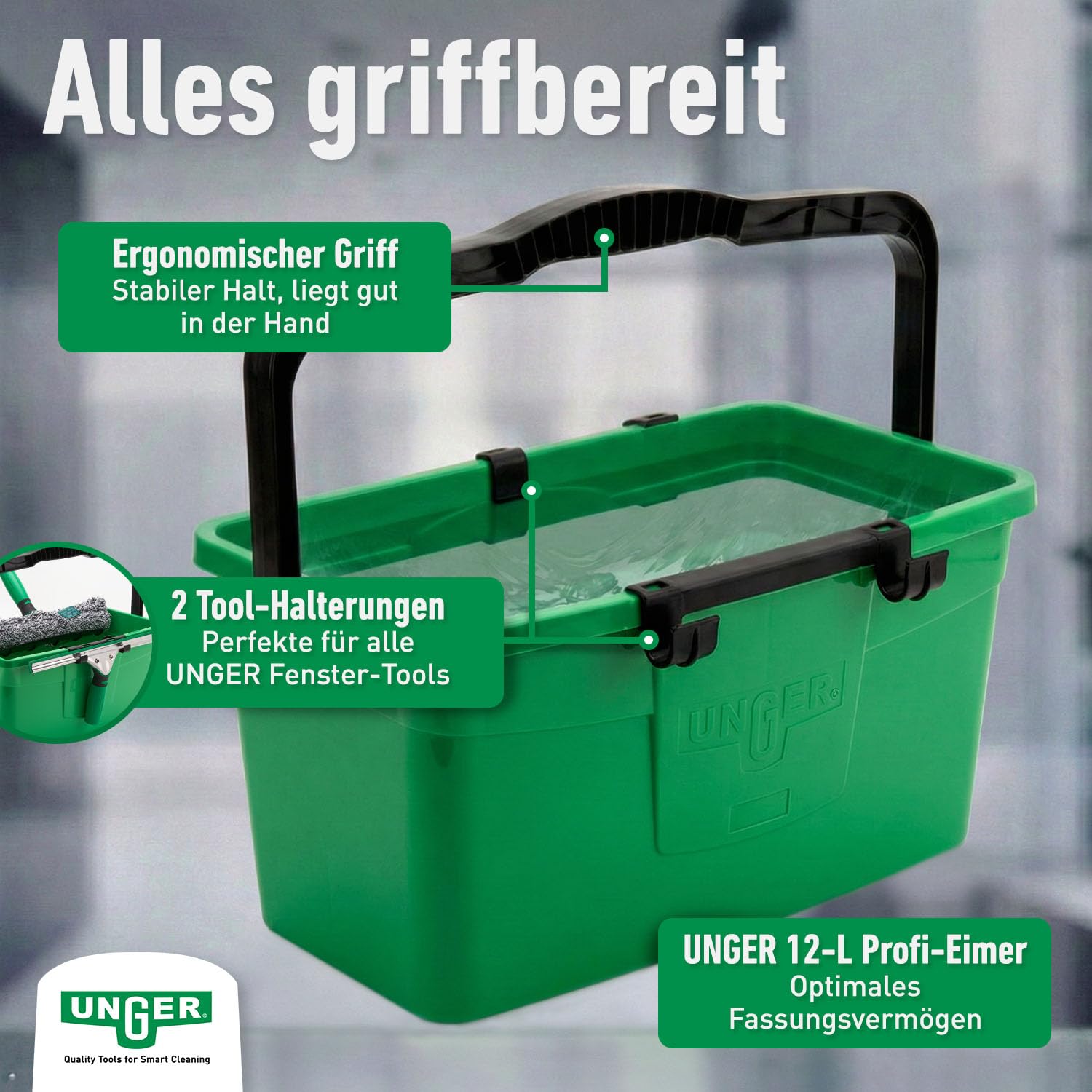 UNGER Black Series ErgoTec Complete Kit AK015 Fensterputzer Set 6in1