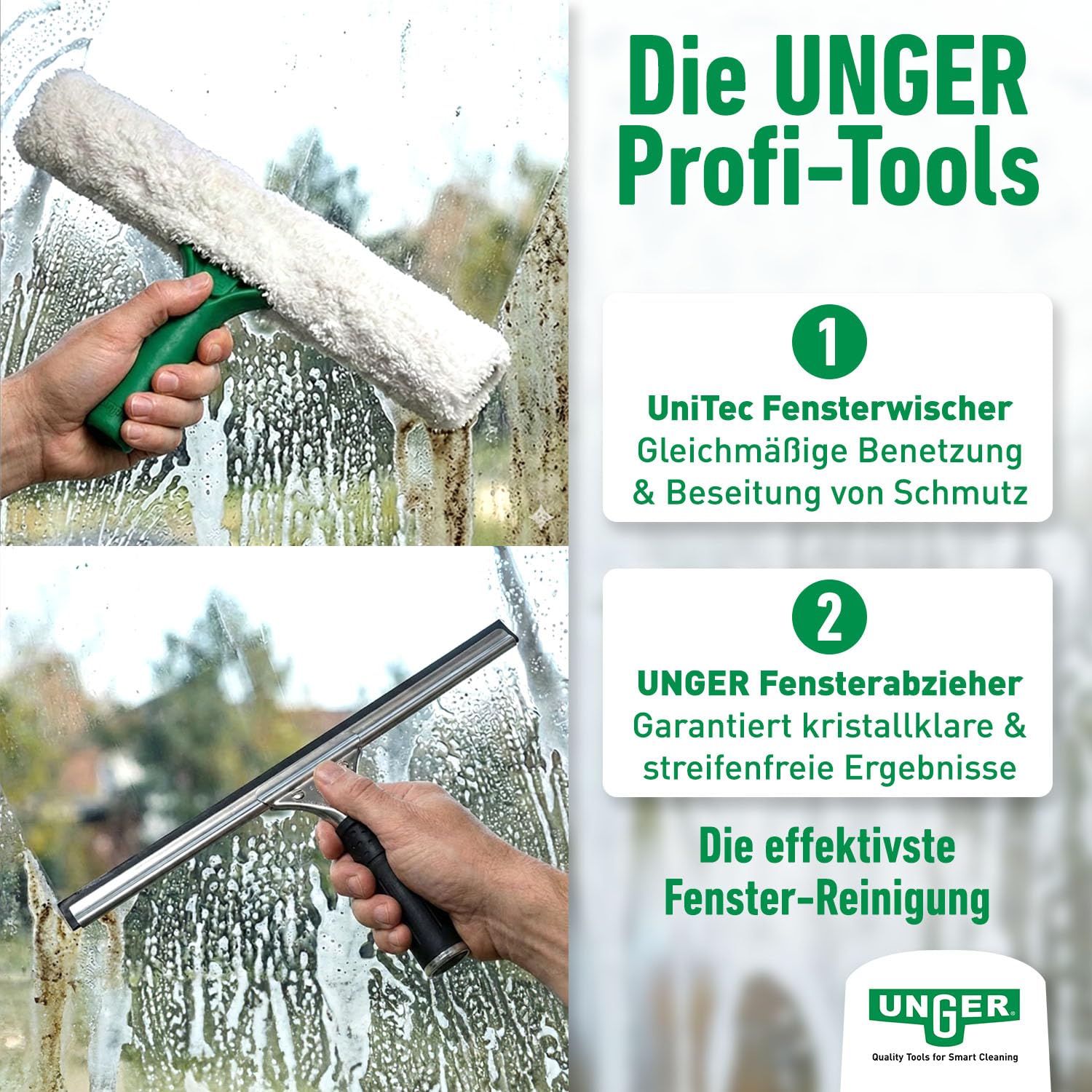 UNGER Black Series PRO 4in1 Fensterreiniger Set 4-teilig