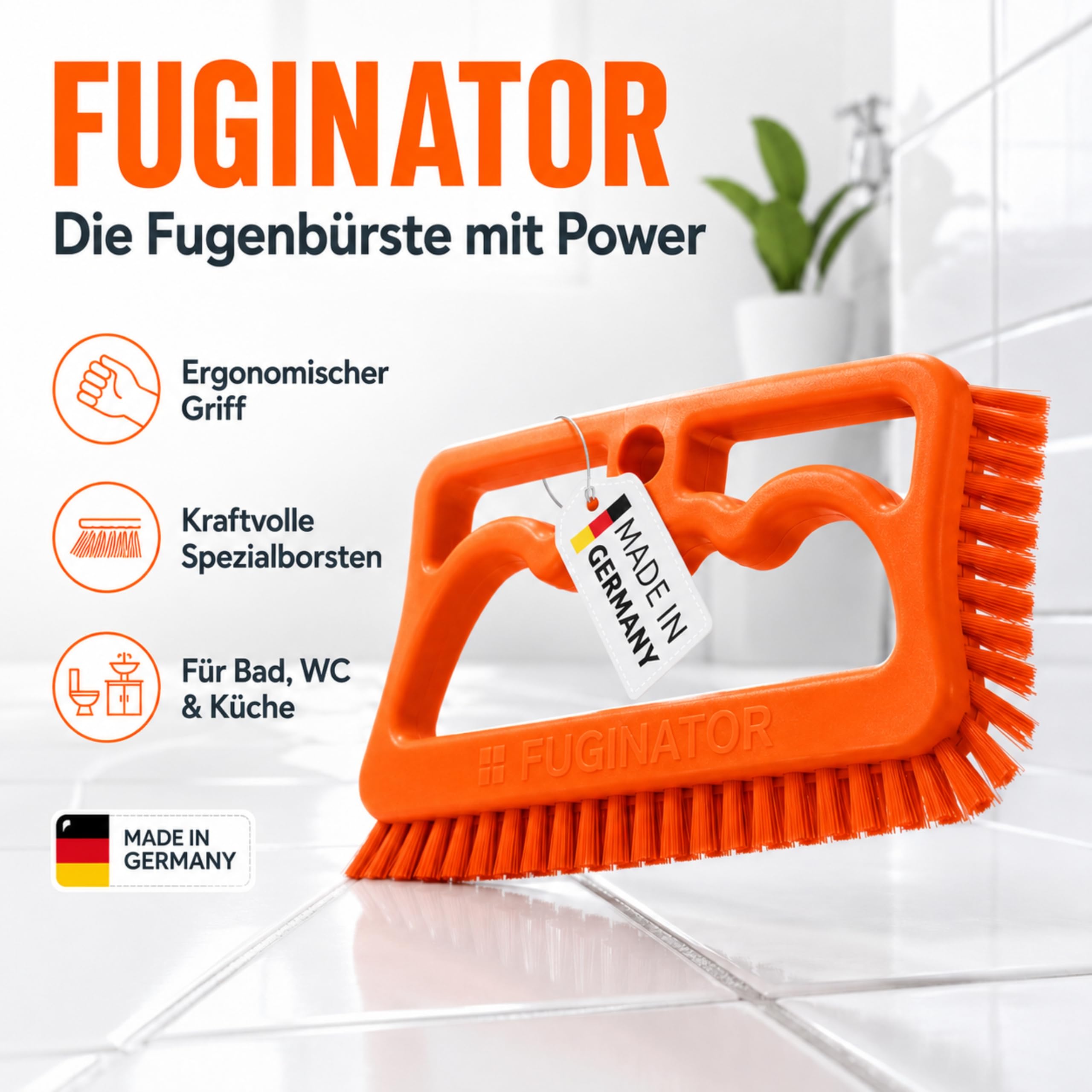 Fuginator Fugenbürste Neonorange für Fugen Tiefenreinigung