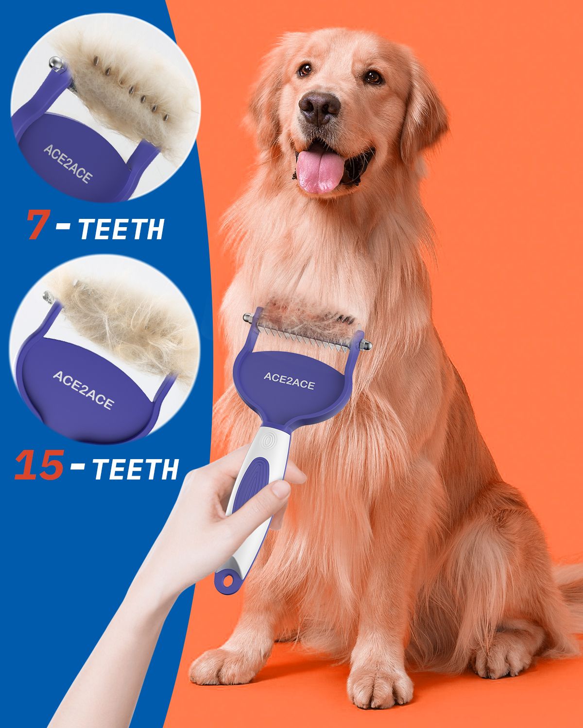 ACE2ACE Unterwolle Rechen Hunde 7+15 Zinken Edelstahl