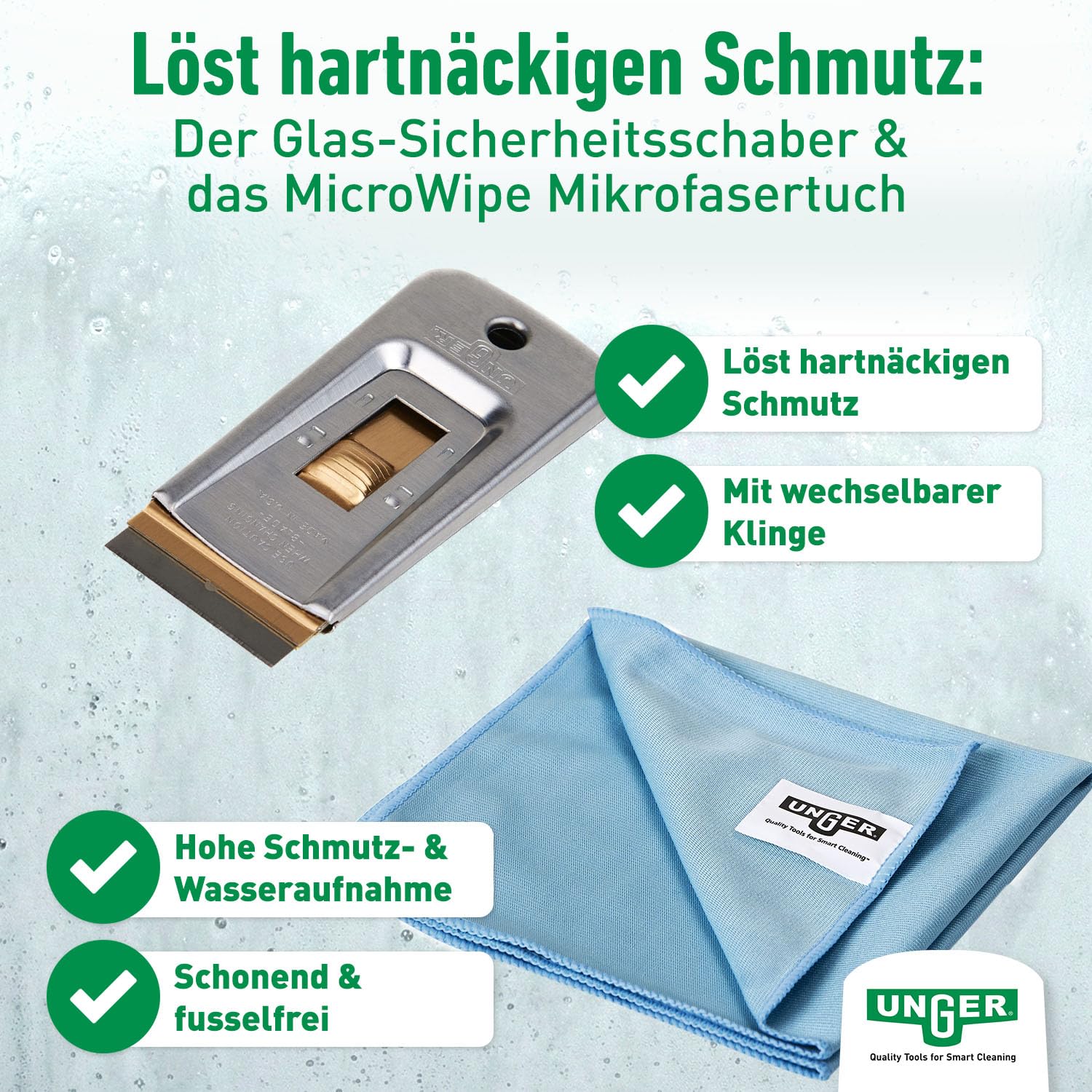 UNGER Black Series PRO 4in1 Fensterreiniger Set 4-teilig