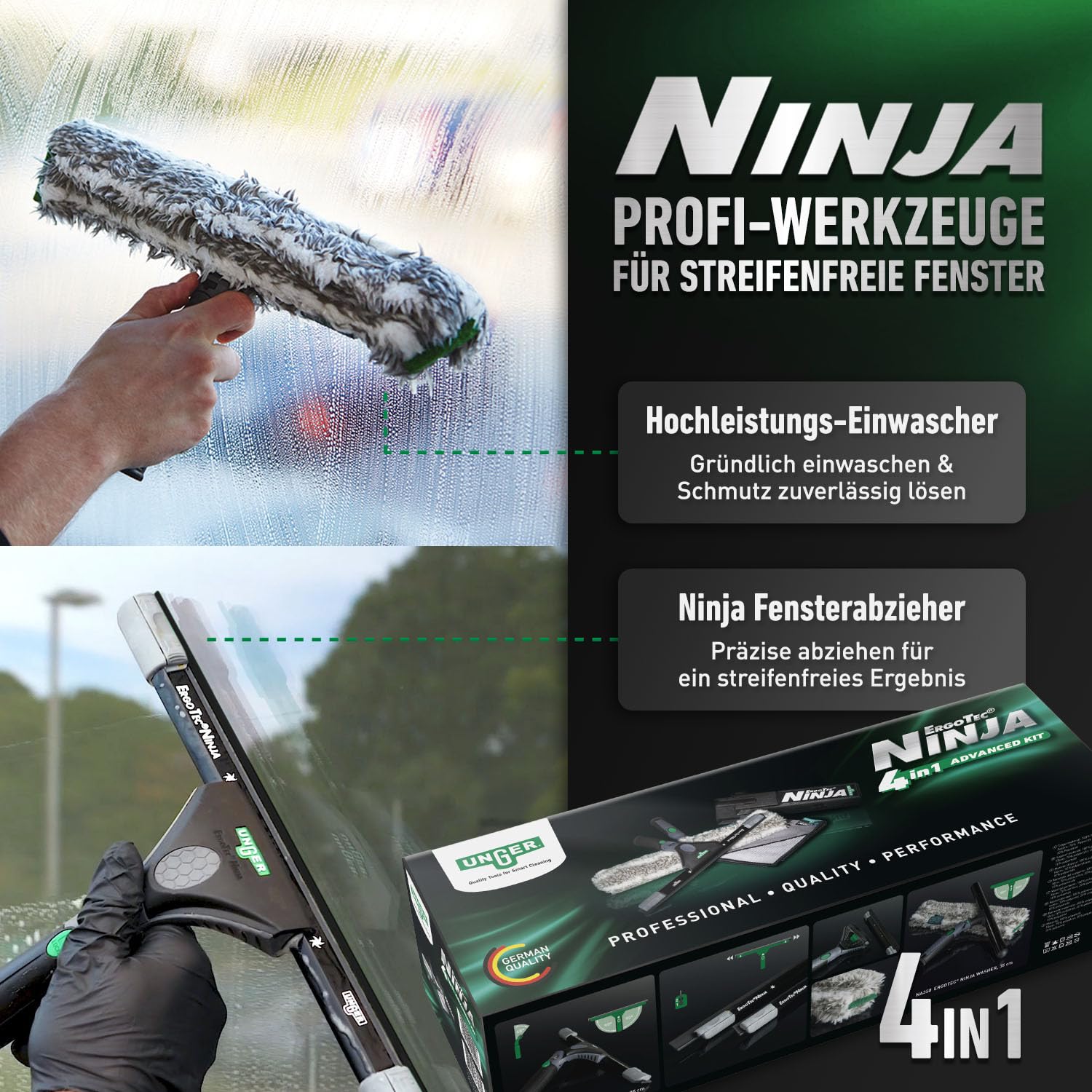 UNGER Ninja Fensterreiniger Set 6-teilig 35 cm Profi