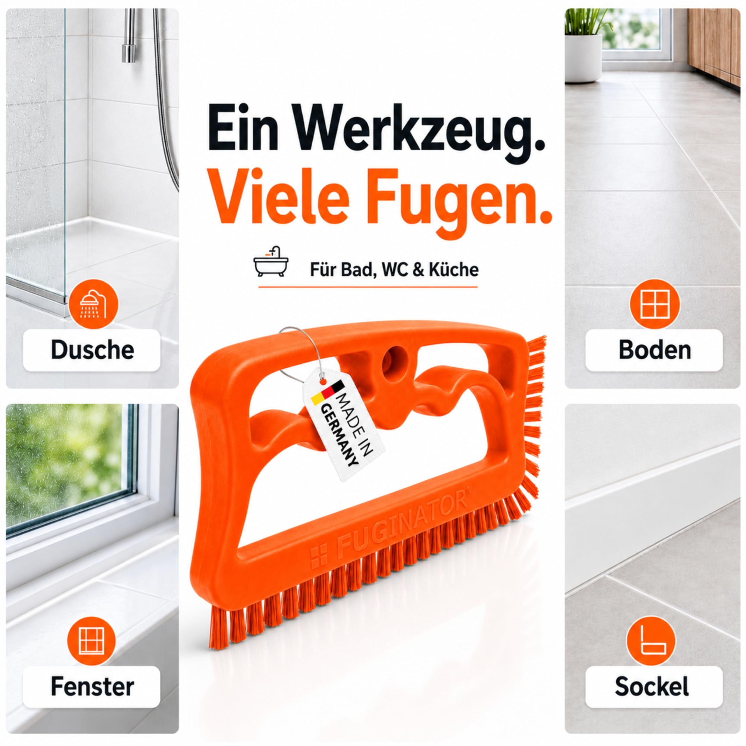 Fuginator Fugenbürste Neonorange für Fugen Tiefenreinigung