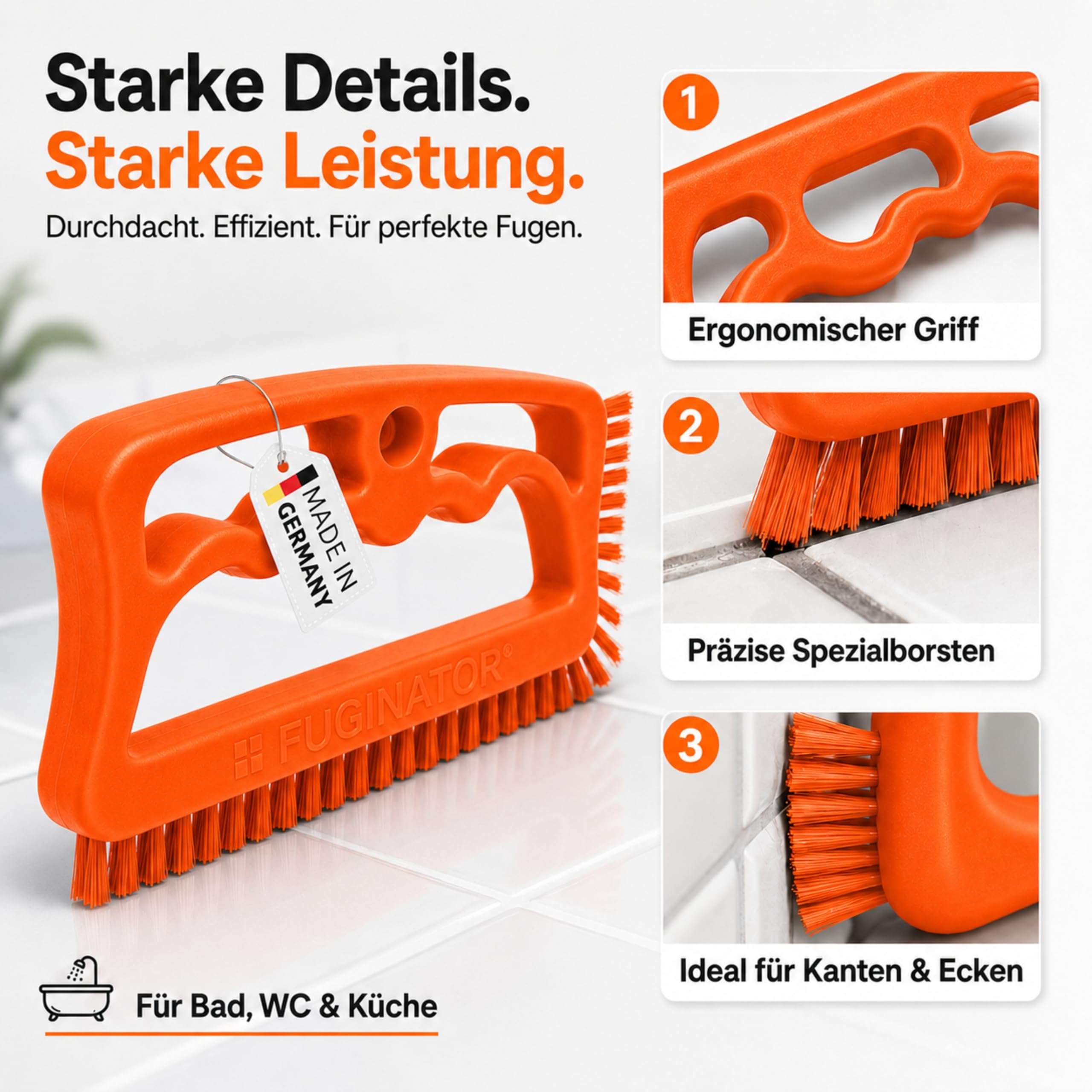 Fuginator Fugenbürste Neonorange für Fugen Tiefenreinigung